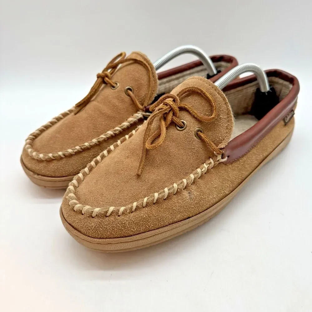Cabela's Thinsulate 100g Slip On Moccasin Mens 10W Brown Suede Knit Lined Loafer